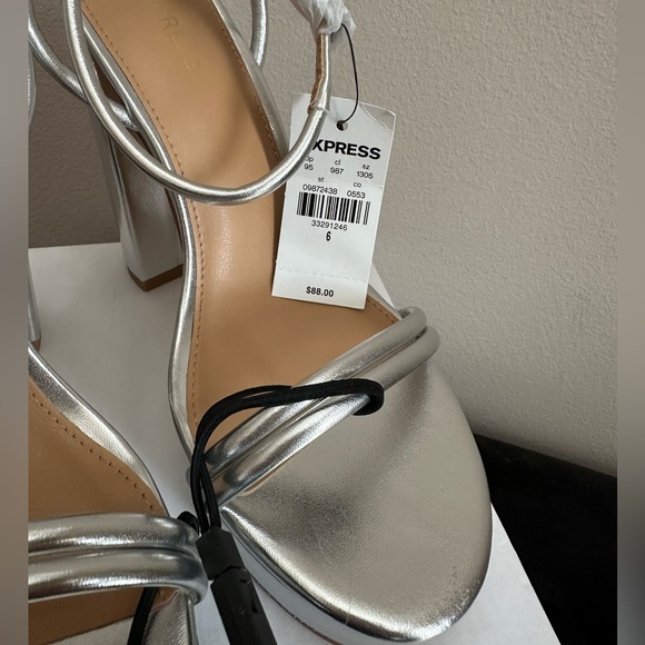 Express Round Strap Platform Heeled Sandals Metallic Silver - Picture 8 of 10